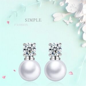 Farah Jewelry Silver and White Pearl Earrings with Sparkling Stones